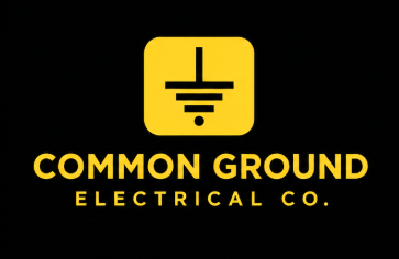 Common Ground Electrical Co. logo — yellow electrical earth symbol on black